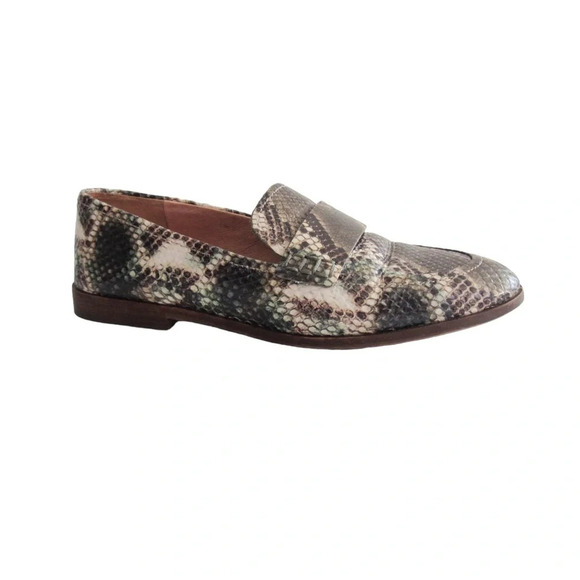 Madewell The Alex Loafer In Snake Embossed Leather Size 5.5 Brown Green Flats - Picture 4 of 10